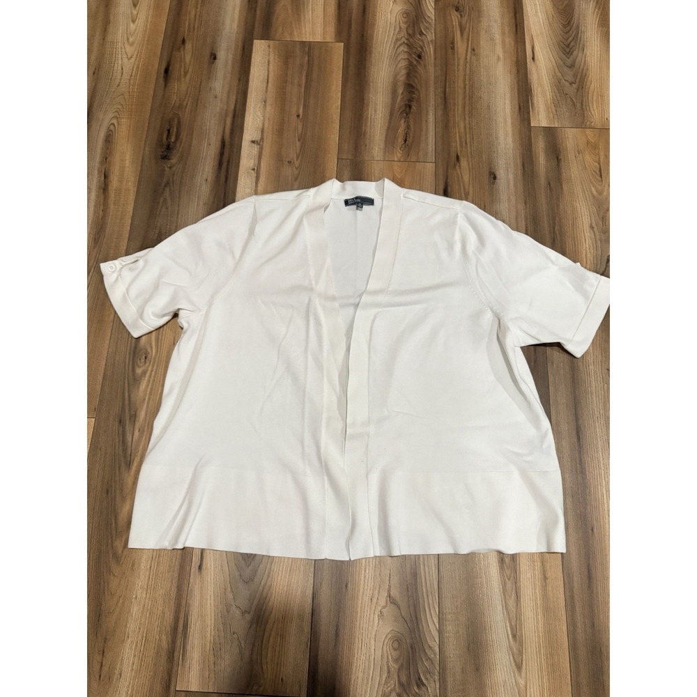 89th & Madison‎ Short Sleeve Cardigan Sweater Ivory Women's 2X Stretch Casual